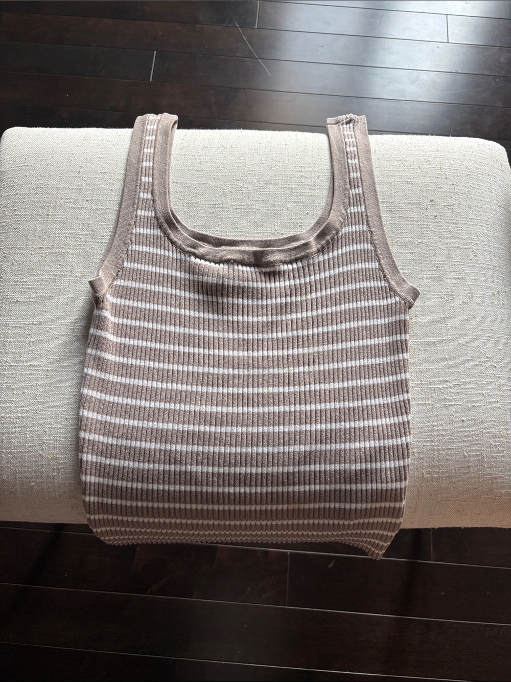 H&M Taupe and White Striped Ribbed Tank Top